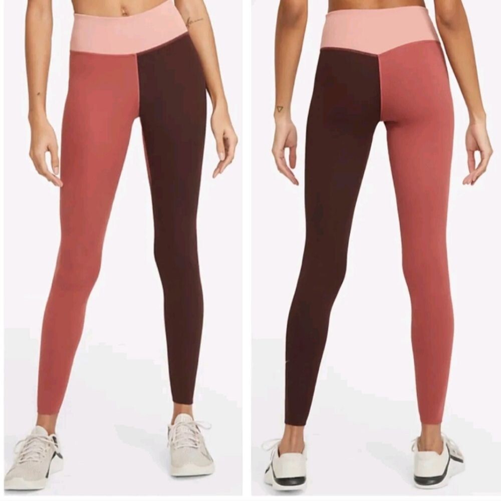 Nike One Luxe Two Tone Mid-Rise Ribbed Leggings in Canyon Rust/Clear Size 2X